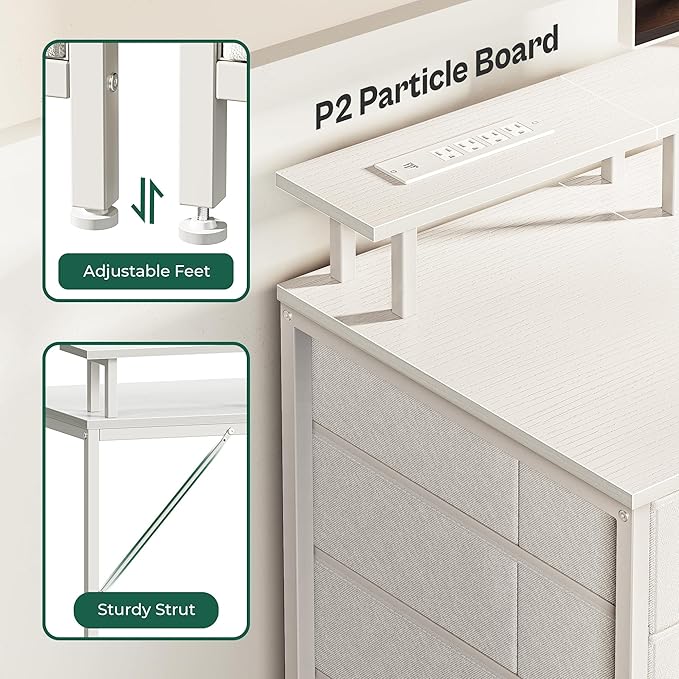 63 Inch Computer Desk with Power Outlets and LED Lights, Gaming Desk with 4 Drawers, Office Desk with Monitor Stand, Study Desk Work Desk for Home Office, White - LeafyLoom