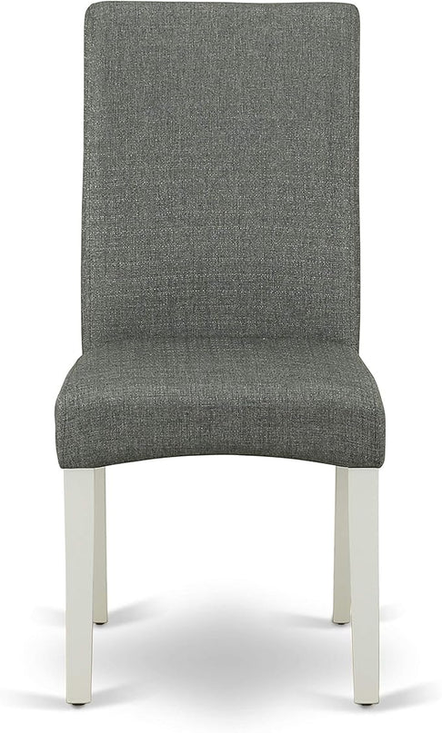 East West Furniture Hartland 5 Piece Room Set includes a Round Kitchen Table with Pedestal and 4 Gray Linen Fabric Parson Dining Chairs, 42x42 Inch, HBDR5-LWH-07 - LeafyLoom