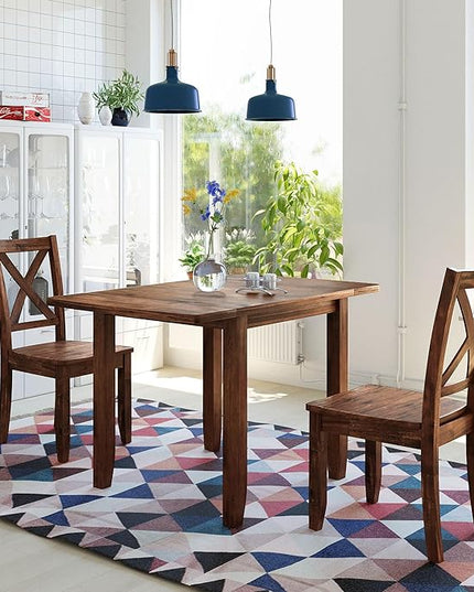 Farmhouse Style Wood Breakfast Nook 2 X-Back Chairs, Extendable Drop Leaf Design & Easy Assembly, Room, Kitchen, 3 Piece Dining Table Set, Brown 27 - LeafyLoom