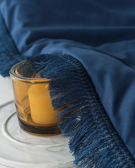 Andency Navy Blue Comforter King Size, 3 Pieces Boho Tassel Lightweight Bedding Comforter Sets for King Bed, All Season Soft Fluffy Fringe Bed Set (104x90In Comforter & 2 Pillowcases) - LeafyLoom