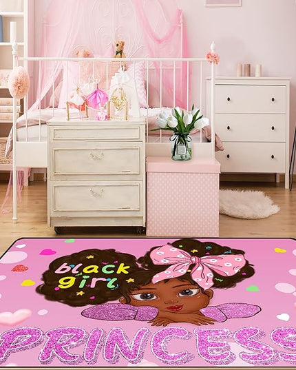 African American Rugs for Girls Room Black Girls Room Decor Rugs Princess Room Decor Rugs for Girls Bedroom Kids Rugs for Bedroom Girls Teen Living Room Soft Floor Mats, Pink, 3'×5' - LeafyLoom