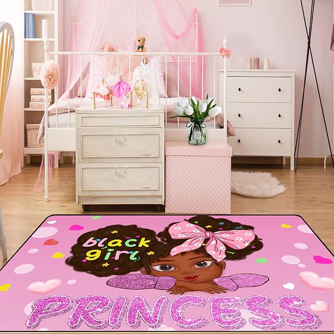 African American Rugs for Girls Room Black Girls Room Decor Rugs Princess Room Decor Rugs for Girls Bedroom Kids Rugs for Bedroom Girls Teen Living Room Soft Floor Mats, Pink, 2'6''×4' - LeafyLoom