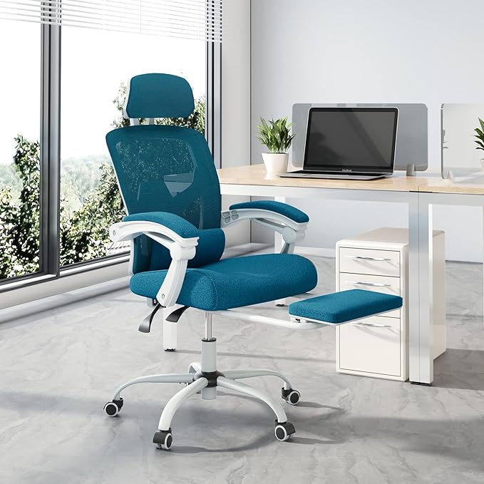 edx Ergonomic Office Chair, Reclining High Back Mesh Chair, Computer Desk Chair, Swivel Rolling Home Task Chair with Lumbar Support Pillow, Adjustable Headrest, Retractable Footrest and Armrests - LeafyLoom