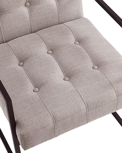 24KF Mid-Century Linen Color Button Tufted Accent Chair with Metal Stand, Decorative Furniture Chairs for Living Room Bedroom - Linen - LeafyLoom