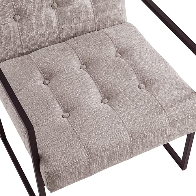 24KF Mid-Century Linen Color Button Tufted Accent Chair with Metal Stand, Decorative Furniture Chairs for Living Room Bedroom - Linen - LeafyLoom