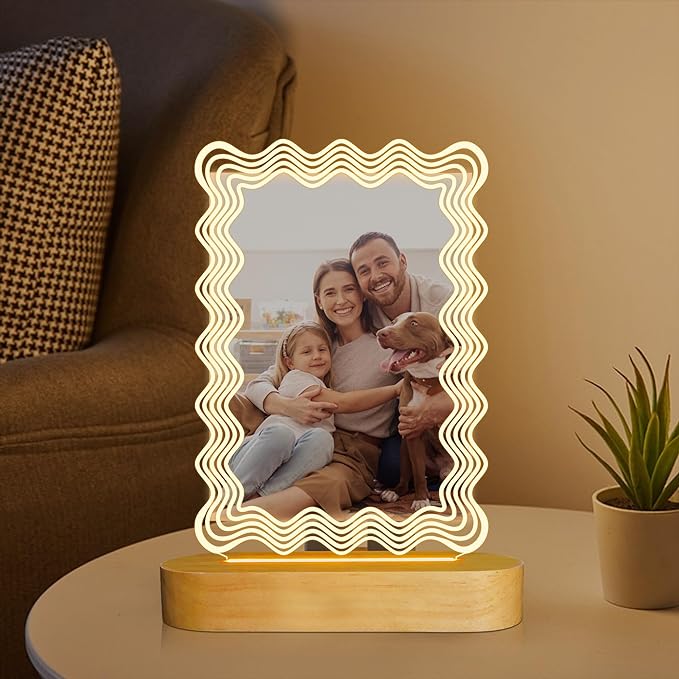 Attivolife Light up Wavy Photo Frame, 4x6 Inches Picture Frame Cute Night Light for Bedroom Aesthetic, Unique Birthday Christmas Gifts for Girl Lover Friends - LeafyLoom