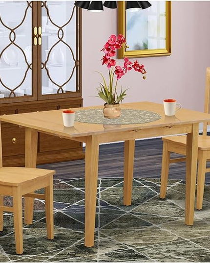 East West Furniture Norfolk 3 Piece Kitchen Set for Small Spaces Contains a Rectangle Table with Butterfly Leaf and 2 Dining Room Chairs, 32x54 Inch, Oak - LeafyLoom