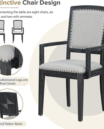 NicBex Dining Table Kitchen & Dining Room Tables Rustic Extendable 84Inch Dining Table Set with 24Inch Removable Leaf, 6 Upholstered Armless Dining Chairs and 2 Padded Chairs, Black+ Gray - LeafyLoom