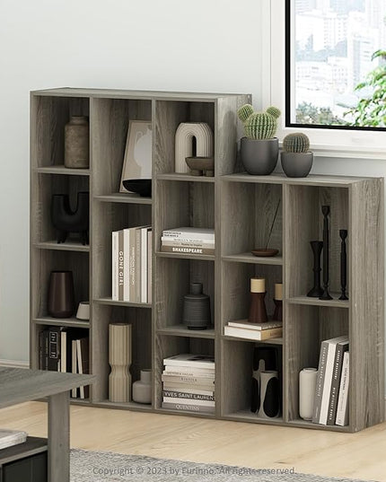 Furinno 11-Cube and 7-Cube Reversible Open Shelf Bookcases in French Oak - LeafyLoom