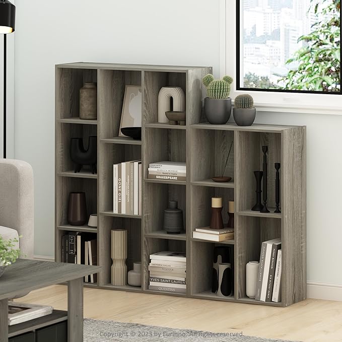Furinno 11-Cube and 7-Cube Reversible Open Shelf Bookcases in French Oak - LeafyLoom