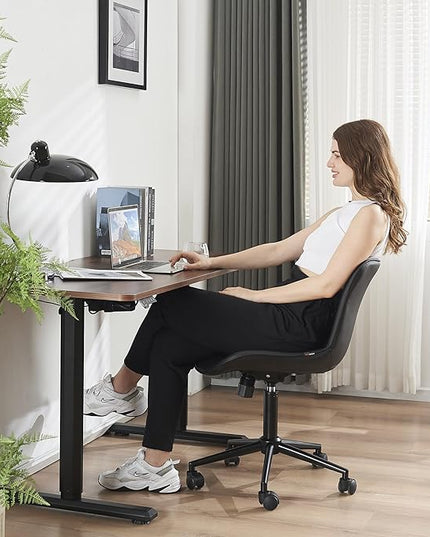 YOUTASTE Office Chair Modern Armless Desk Chair with Wheels, Adjustable Swivel Rolling Computer Task Chair, Faux Leather Sewing Chairs, Ergonomics Rocking Home Gaming Lounge Vanity Chairs, Black - LeafyLoom