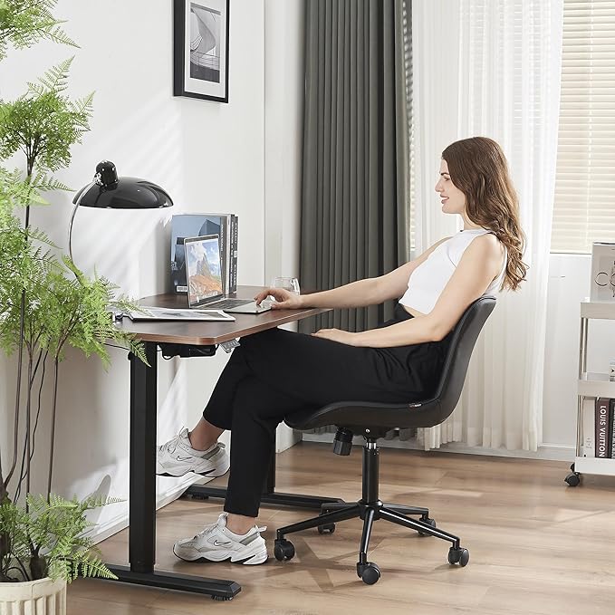 YOUTASTE Office Chair Modern Armless Desk Chair with Wheels, Adjustable Swivel Rolling Computer Task Chair, Faux Leather Sewing Chairs, Ergonomics Rocking Home Gaming Lounge Vanity Chairs, Black - LeafyLoom
