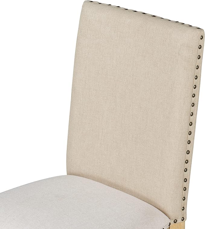 Set of 4 Upholstered Fabirc Chairs with Nailhead, Stable & Solid and Easy Assembly, Kitchen, Living Room, 4 Piece Dining Table Set, Natural Wood Wash 3 - LeafyLoom