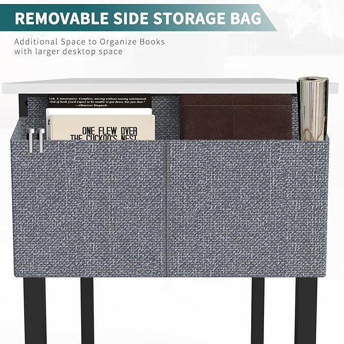 SMUG Computer Desk 32 Inch Home Office Writing Wood Storage Bag & Headphone Hook Small Spaces Simple Bedroom Work Study Kids Table, White - LeafyLoom