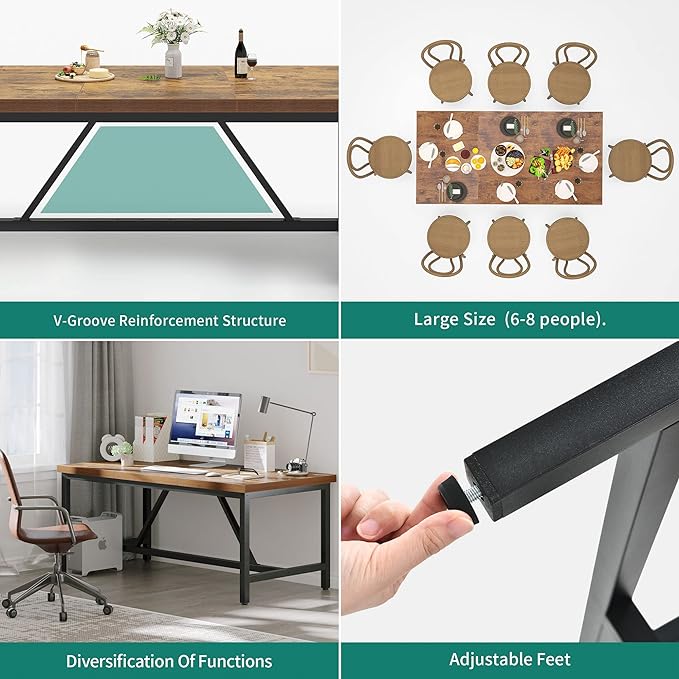 YITAHOME 70.8" Large Kitchen Dining Room Table for 6-8 People, Rustic Brown Farmhouse Industrial Wood Style Rectangle Apartment Dinning Room Dinette Tables for Eating Dinner - LeafyLoom