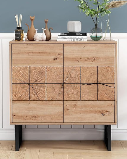 O&K FURNITURE Farmhouse Sideboard Cabinet, Storage Cabinet with Doors and Adjustable Shelves, Wood Buffet Cabinet with Storage for Kitchen, Living Room, Entryway, Brown - LeafyLoom