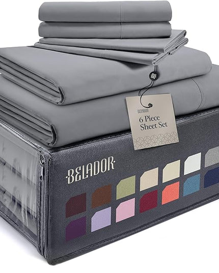 BELADOR Silky Soft Full Sheet Set - Luxury 6 Piece Bed Sheets for Full Size Bed, Secure-Fit Deep Pocket Sheets with Elastic, Breathable Hotel Sheets and Pillowcase Set, Wrinkle Free Oeko-TEX Sheets - LeafyLoom