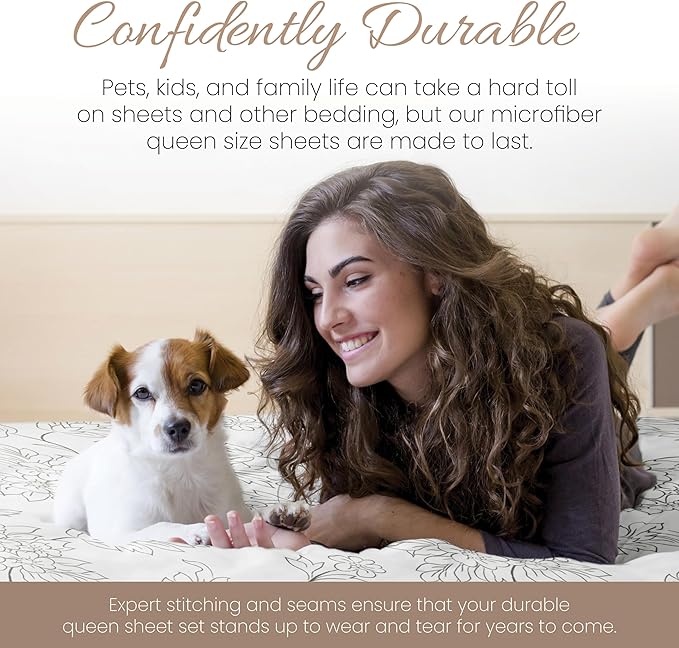 Simply Soft 4 Piece Sheet Set Vines Patterned, Queen, Vines Gray (SS-4PC-VIN-QUEEN-GR) - LeafyLoom