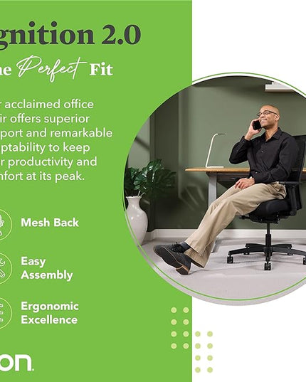 HON Ignition 2.0 Ergonomic Office Chair - Adjustable Tilt, Swivel Wheels, Comfortable for Long Hours - Home Office Desk Chair - LeafyLoom