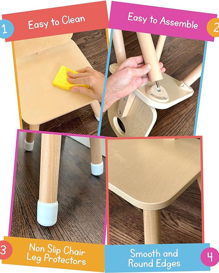 7 Days of Play Set of 2 Wooden Kids Chairs for Home, Classroom, Preschool, Daycare, Playrooms (Ages 2+) - LeafyLoom