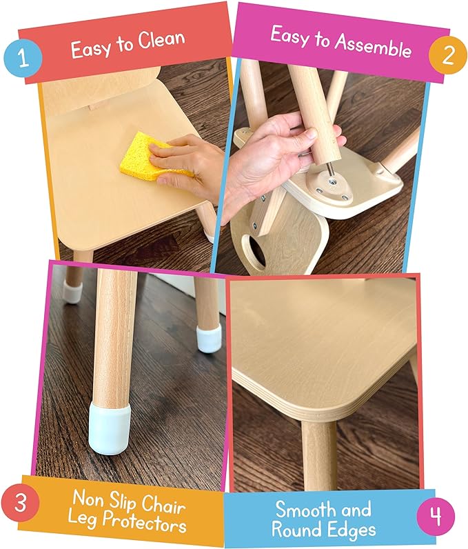 7 Days of Play Set of 2 Wooden Kids Chairs for Home, Classroom, Preschool, Daycare, Playrooms (Ages 2+) - LeafyLoom