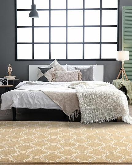 Chicrug Shag Geometric Modern Area Rug for Living Room, 3x5 Feet Large Memory Foam Indoor Carpet, Fluffy Rug for Bedroom Bedside Room Decor for Family Girls Kids Nursery, Beige/White - LeafyLoom