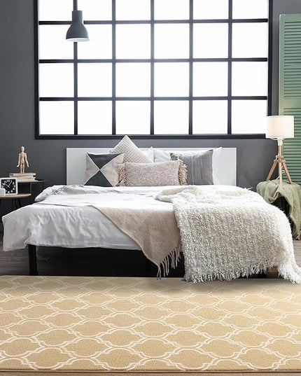 Chicrug Shag Geometric Modern Area Rug for Living Room, 4x6 Feet Large Memory Foam Indoor Carpet, Fluffy Rug for Bedroom Bedside Room Decor for Family Girls Kids Nursery, Beige/White - LeafyLoom