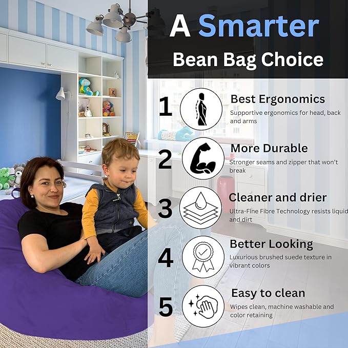 Bean Bag Chair Cover 3.5 ft (No Filler) | XL Stuffed Animal Storage | Double Stitched | Long Durable Zipper | Premium Microsuede… - LeafyLoom