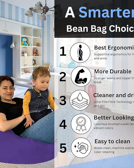 Bean Bag Chair Cover (No Filler) | Fur Resistant Microsuede | Adult Size | Stuffed Animal Storage for Kids Or Adults | Double Stitched | Durable Zipper | Soft Premium - LeafyLoom