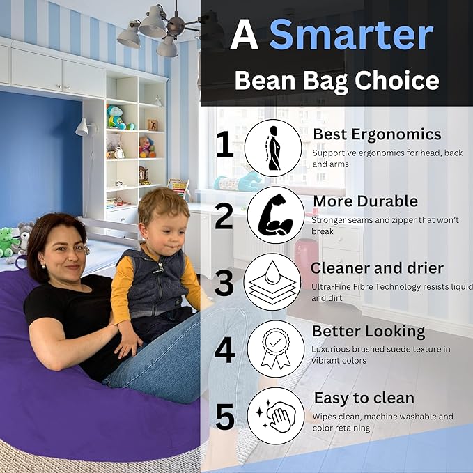Bean Bag Chair Cover (No Filler) | Fur Resistant Microsuede | Adult Size | Stuffed Animal Storage for Kids Or Adults | Double Stitched | Durable Zipper | Soft Premium - LeafyLoom