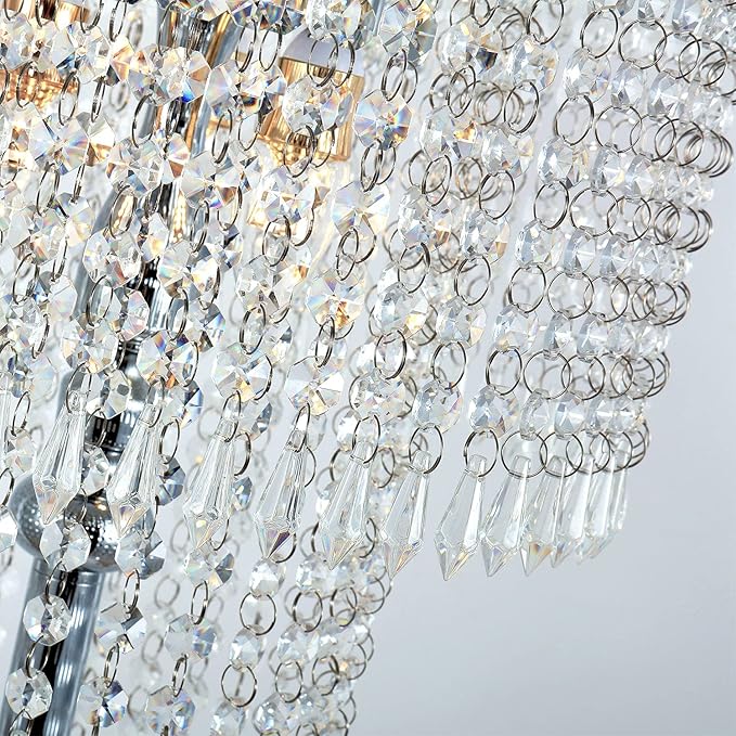 Modern Style Crystals Floor Lamp Chrome Finish and Plentiful Crystals for Reading Corner Lamp for Office Cafe,Den,Living Room Bedroom - 3 Lights - LeafyLoom
