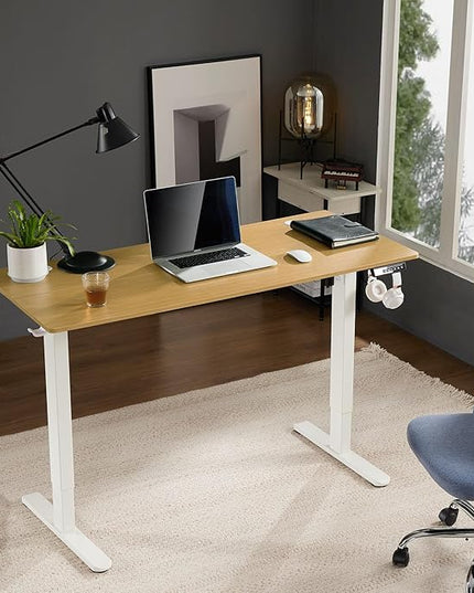 Sweetcrispy Electric Adjustable Height Standing Desk - 48 x 24 inch Sit to Stand Up Desk with Splice Board, Rising Home Office Computer Table with 2 Hook and Wire Hole for Work - LeafyLoom