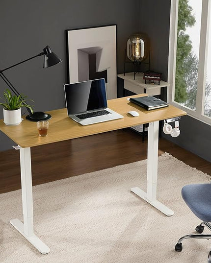 Sweetcrispy Electric Adjustable Height Standing Desk - 40 x 24 inch Sit to Stand Up Desk with Splice Board, Rising Home Office Computer Table with 2 Hook and Wire Hole for Work - LeafyLoom