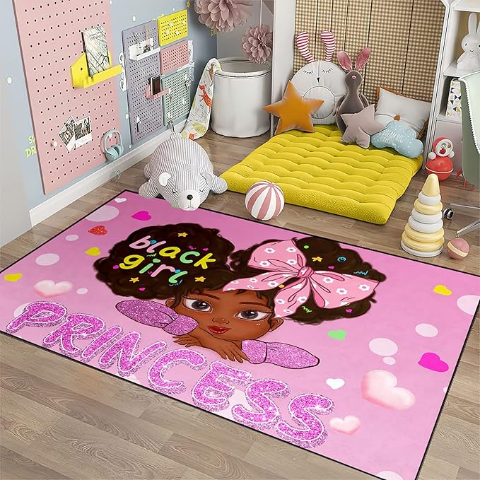 African American Rugs for Girls Room Black Girls Room Decor Rugs Princess Room Decor Rugs for Girls Bedroom Kids Rugs for Bedroom Girls Teen Living Room Soft Floor Mats, Pink, 3'×5' - LeafyLoom
