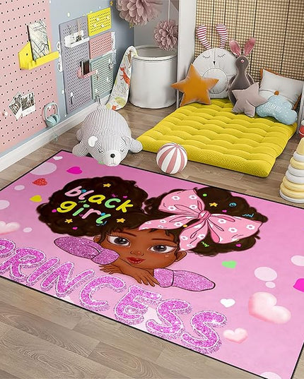 African American Rugs for Girls Room Black Girls Room Decor Rugs Princess Room Decor Rugs for Girls Bedroom Kids Rugs for Bedroom Girls Teen Living Room Soft Floor Mats, Pink, 2'6''×4' - LeafyLoom