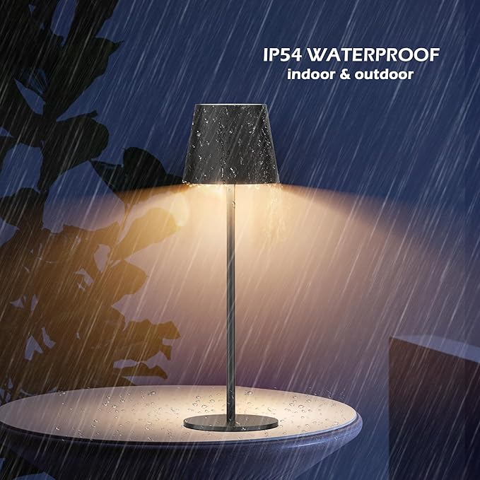 Aipsun Cordless Table Lamp RGB 2 Pack 5000mAh 3W Battery Operated Lamp Portable LED Black Rechargeable Table Lamp 3000K Stepless Dimming Touch Lamp for Home/Outdoor Waterproof - LeafyLoom