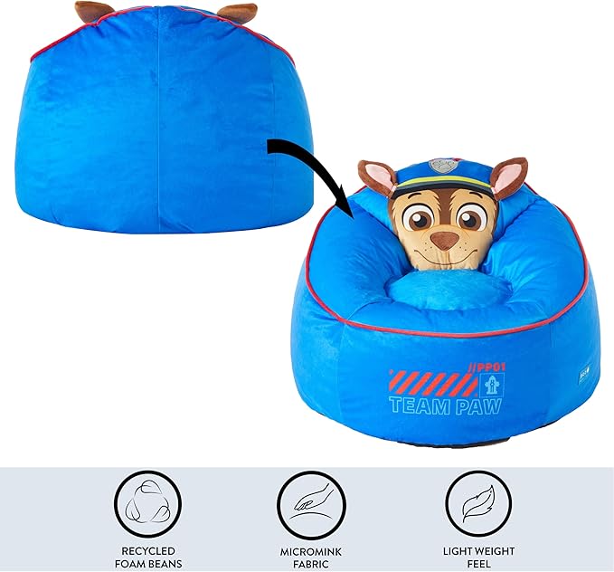 Idea Nuova Paw Patrol The Mighty Movie Hillside by pod Plush Kids Bean Bag Chair, 24" Wx24 Dx17 H - LeafyLoom
