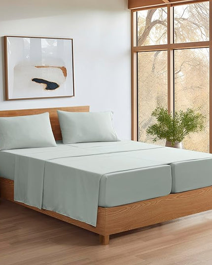 UGG 33613 Alahna Split King Bed Sheet and Pillowcase Luxury 5-Piece Set Machine Washable Deep Pockets Wrinkle-Resistant Breathable Cozy Comfort Silky Cooling Sheets, Split King, Mineral - LeafyLoom