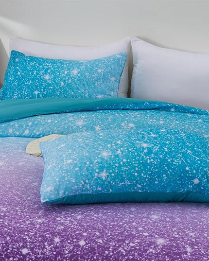 Holawakaka Kids Space Star Glitter Comforter Set Ombre Blue & Purple Print Bedding Set Twin/Twin XL Size Girls Boys Dorm Gradient Galaxy Bed Sets (Blue Purple, Twin) - LeafyLoom