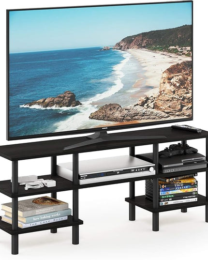 Furinno Turn-N-Tube 3-Tier Multipurpose Wide Shelf TV Stand, Espresso/Black - LeafyLoom