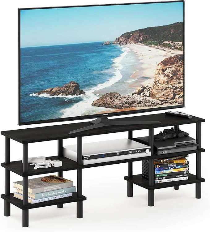 Furinno Turn-N-Tube 3-Tier Multipurpose Wide Shelf TV Stand, Espresso/Black - LeafyLoom