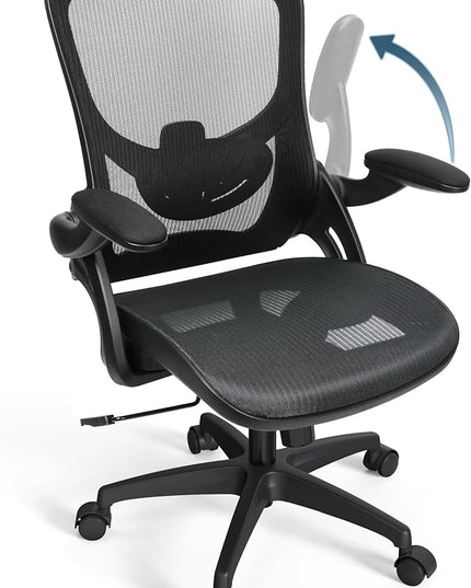 Mesh Home Office Computer Desk Chair Height Adjustable Lumbar Support with Flip Up Arms Swivel Wheels for Adult, Mid Back, black - LeafyLoom