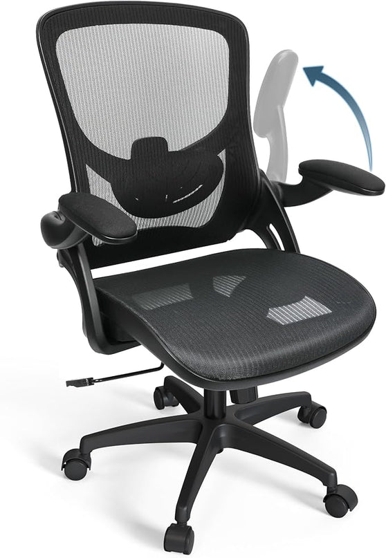 Mesh Home Office Computer Desk Chair Height Adjustable Lumbar Support with Flip Up Arms Swivel Wheels for Adult, Mid Back, black - LeafyLoom