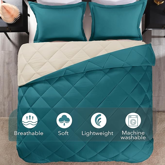 downluxe Twin Comforter Set - Teal Blue and White Twin Comforter, Soft Bedding Sets for All Seasons -2 Pieces - 1 Comforter (66"x92") and 1 Pillow Sham(20"x26") - LeafyLoom