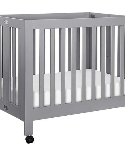 Babyletto Origami Mini Portable Folding Crib with Wheels in Grey, 2 Adjustable Mattress Positions, Greenguard Gold Certified - LeafyLoom