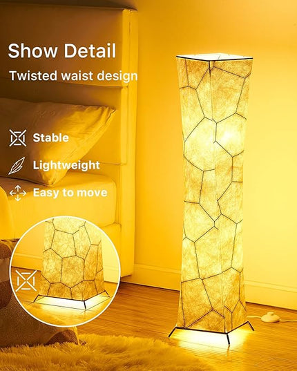 chiphy Floor Lamp, 39" Tall Standing Lamp, 3 Levels Adjustable Brightness LED Bulbs, Column Floor Light, Marble Gradient Fabric Lampshade, Home Decor for Living Room, Bedroom, Kids Room - LeafyLoom