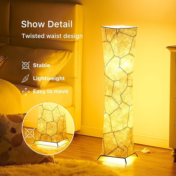 chiphy Floor Lamp, 39" Tall Standing Lamp, 3 Levels Adjustable Brightness LED Bulbs, Column Floor Light, Marble Gradient Fabric Lampshade, Home Decor for Living Room, Bedroom, Kids Room - LeafyLoom