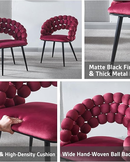Fuchsia Woven Velvet Barrel Accent Chairs with Black Metal Legs, Upholstered Armchair for Dining Room Vanity Living Room - LeafyLoom