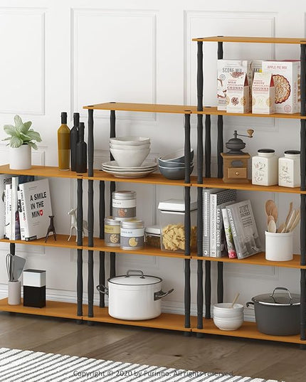 Furinno Turn-N-Tube 4-Tier Multipurpose Shelf Display Rack, Classic Tubes, Light Cherry/Black - LeafyLoom