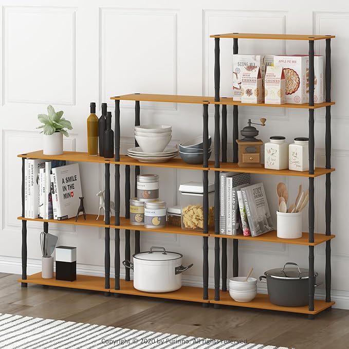 Furinno Turn-N-Tube 4-Tier Multipurpose Shelf Display Rack, Classic Tubes, Light Cherry/Black - LeafyLoom